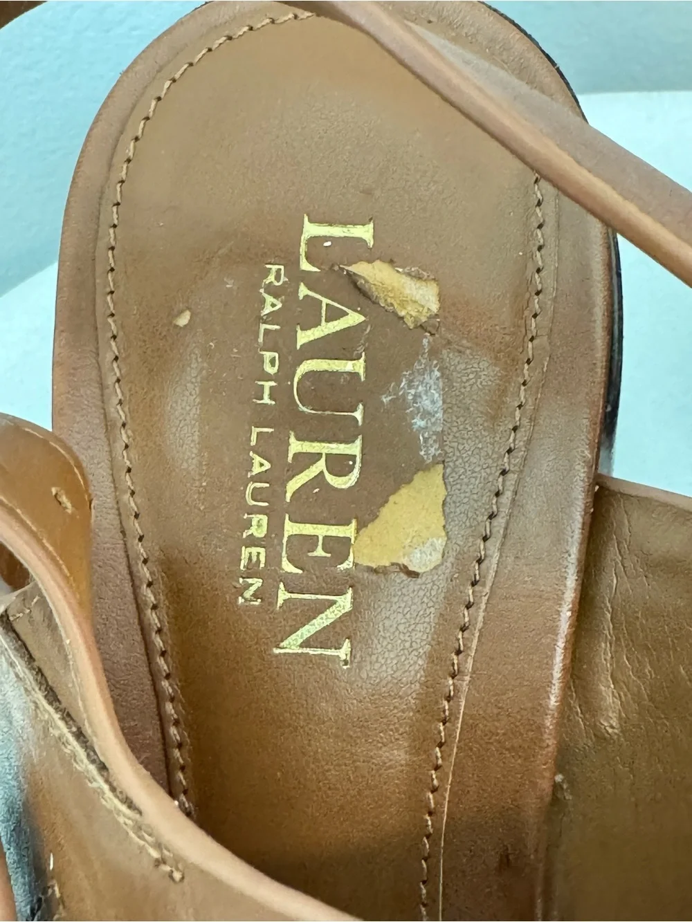 Ralph Lauren Tan Leather Block Heel Sandals